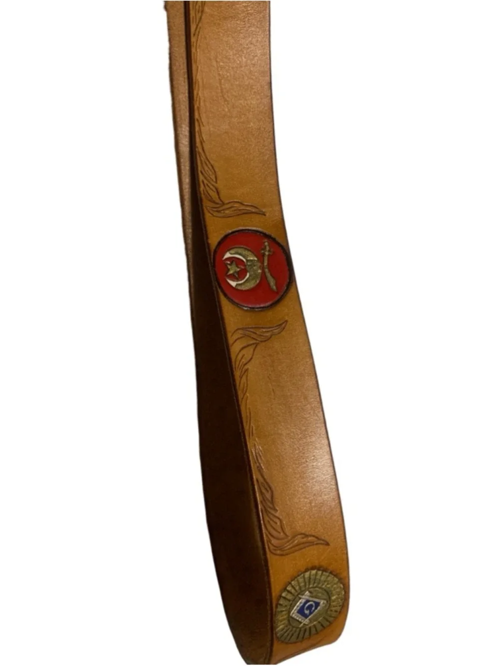 Vntg 70’s Men's hand painted Brown Leather Belt with Free Masons One Size